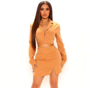 FASHION NOVA Tan Caramel Camel Regina Mini Dress Size XS NWT